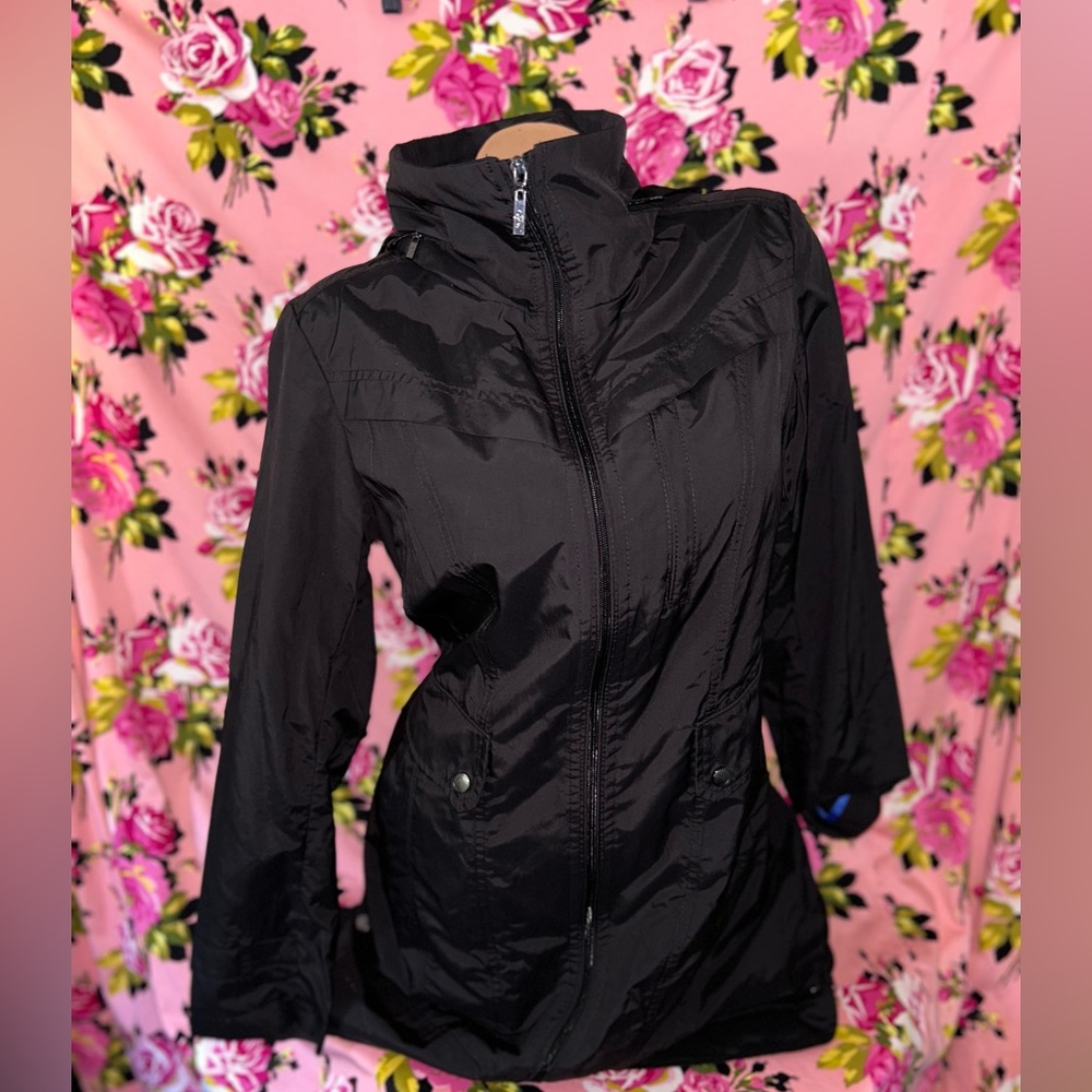 Cole Haan black raincoat rain jacket wind breaker trench weather